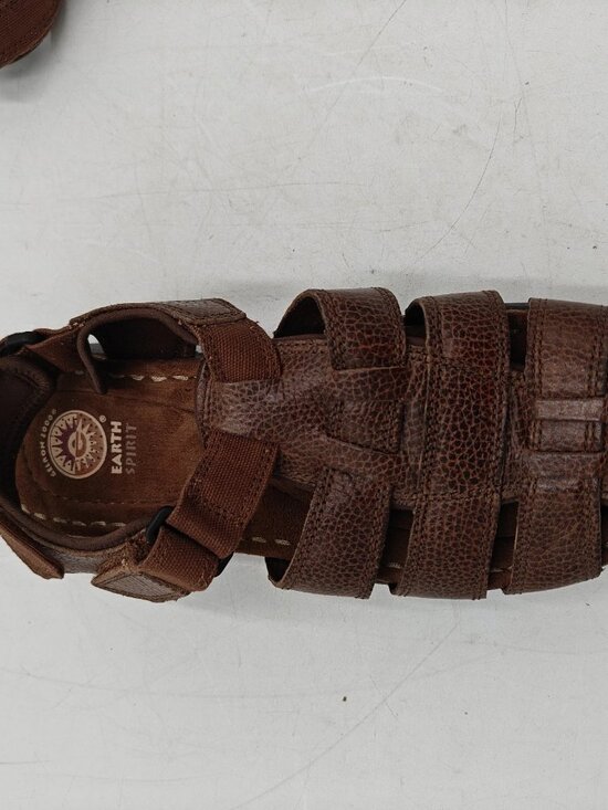 Earth Spirit Gelron 2000 Mens 9.5 Cognac Leather Fisherman Sandals Almond